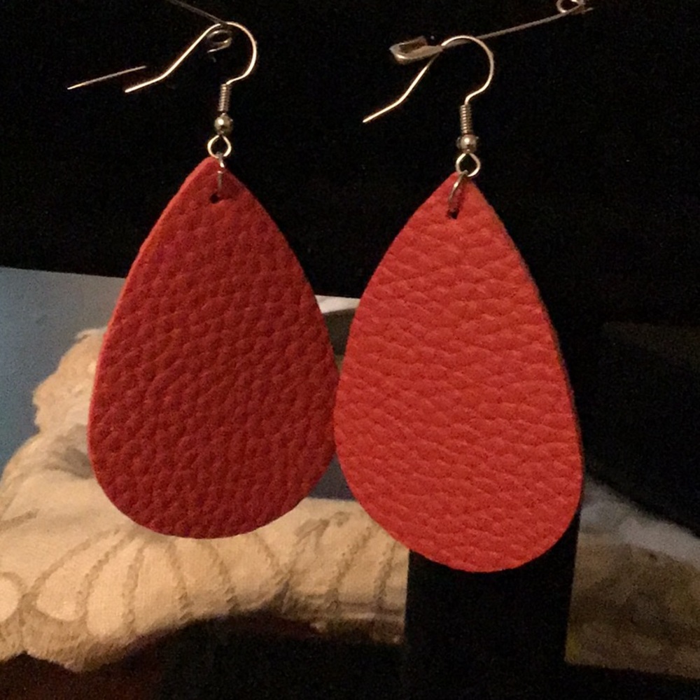 Red leather teardrop earrings